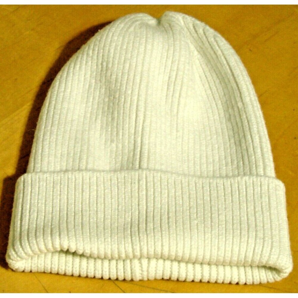 Melrose and Market Ribbed Knit Beanie Hat OS Stretch Rollup Warm White Eggshell